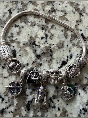 Pandora Star Wars Silver Charm Bracelet with Green and Blue Accents